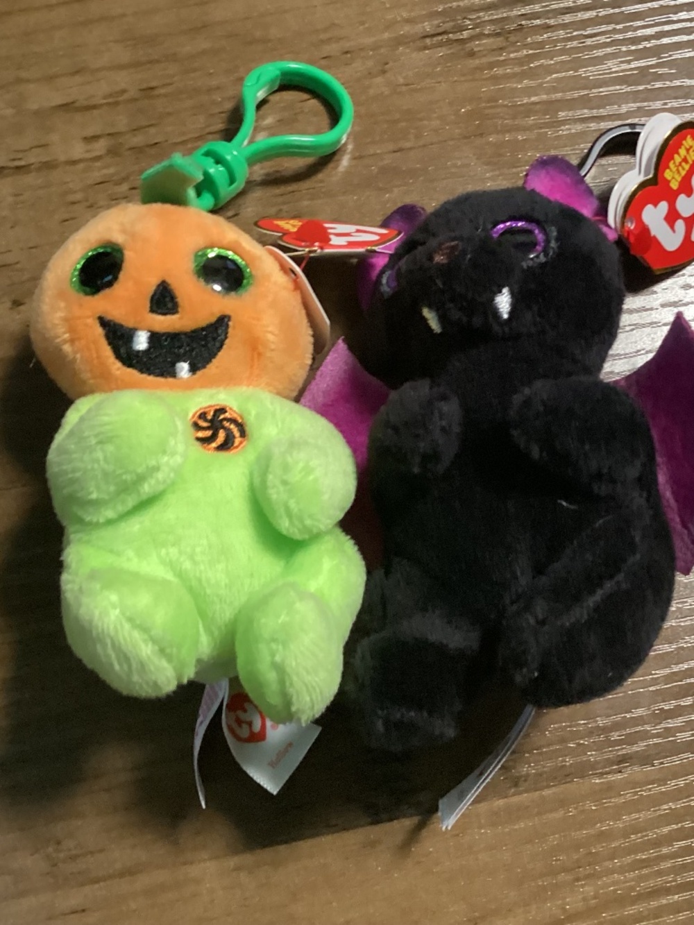 TY Beanie Baby Beanie Bellies Hollow the Halloween Pumpkin & Alfred The Bat 4”